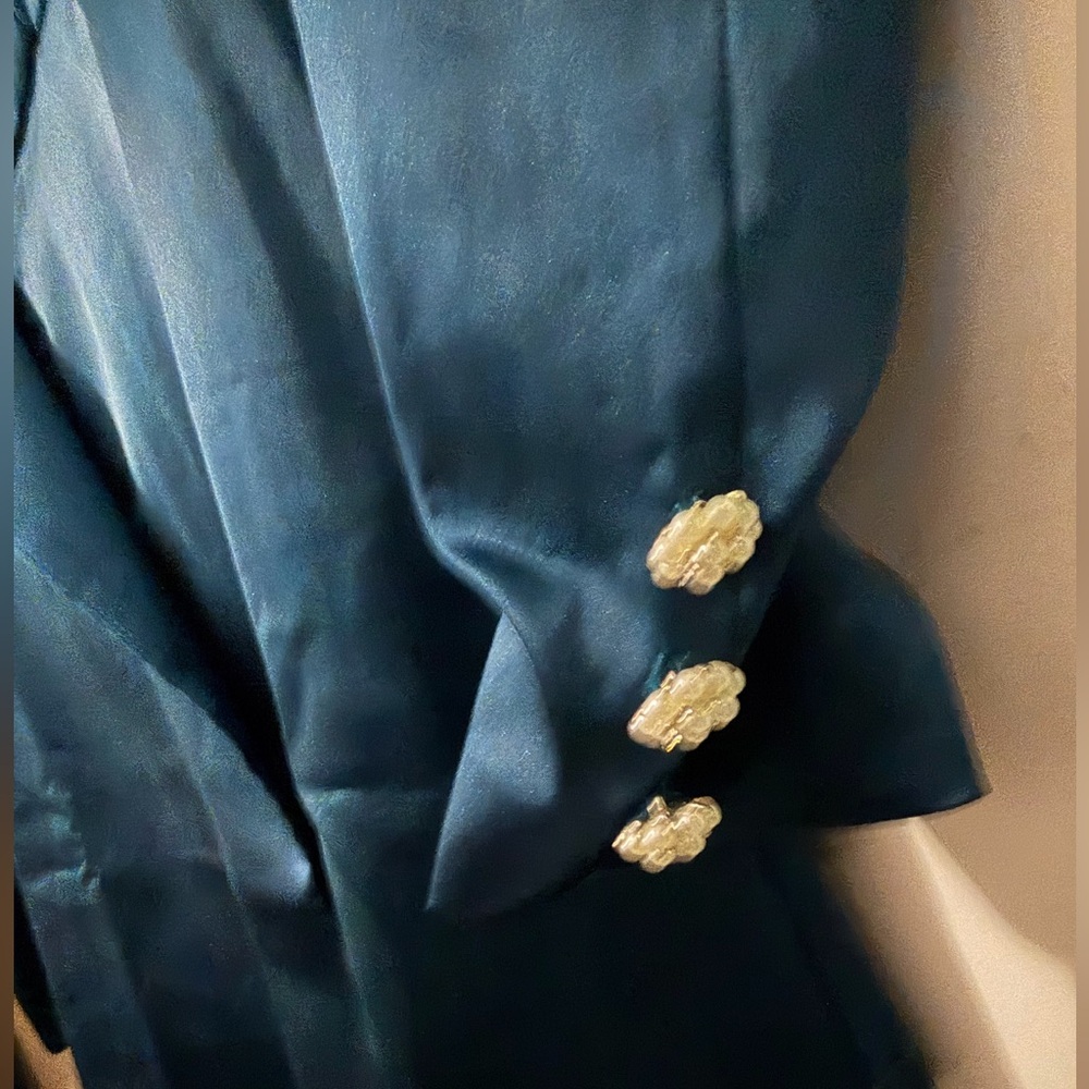 Lulus Regal Aura Teal Blue Satin Long Sleeve Blazer Romper - Size XS - Picture 5 of 9